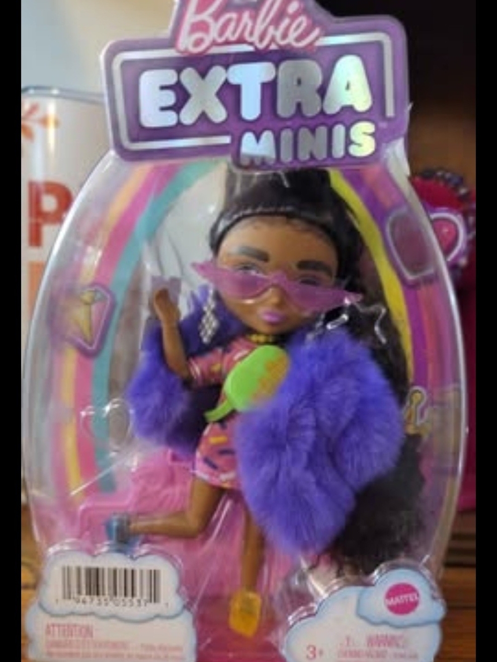 Barbie Extra Minis Doll with Purple Fur Coat and Pink Sunglasses